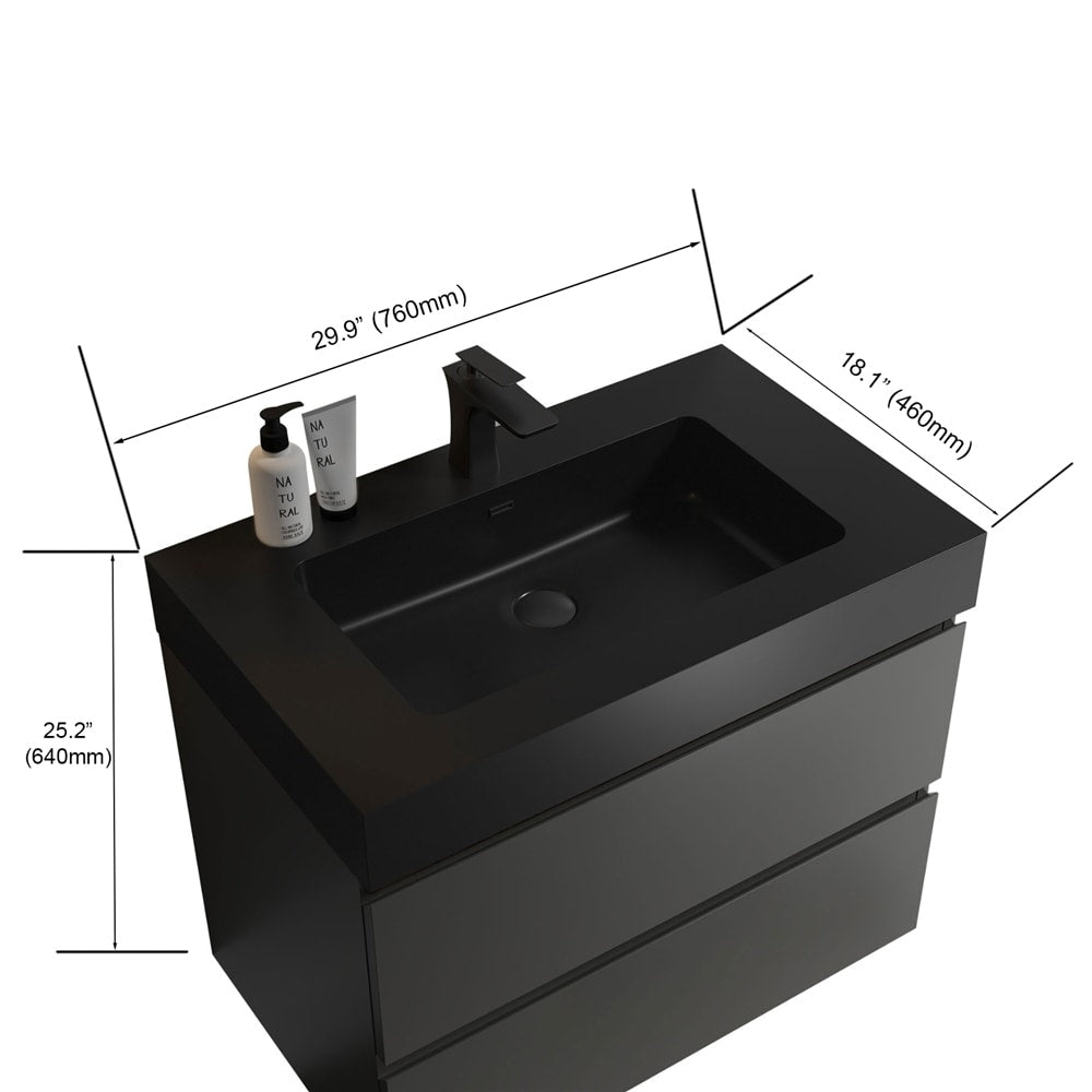 Gray Storage Wall Mounted Floating Bathroom Vanity with Sink