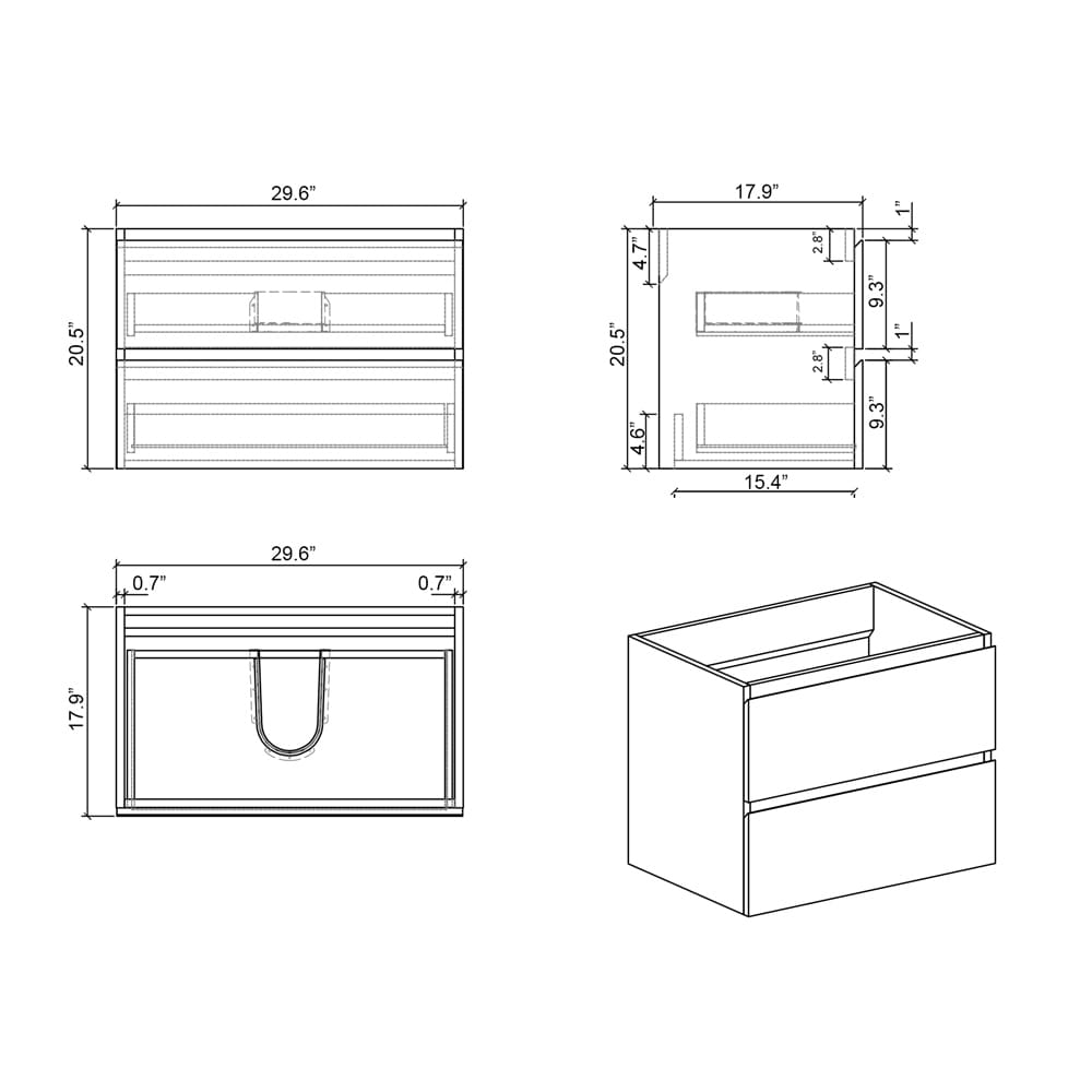 Gray Storage Wall Mounted Floating Bathroom Vanity with Sink