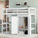 Gray Twin Size Wood Loft Bed with Desk and Wardrobe