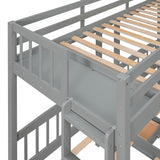 Gray Twin Solid Pine Triple Bunk Bed with Bedside Table, Drawers