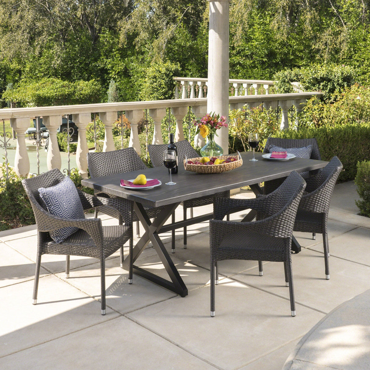 Grayson PE Wicker/ Aluminum/ Iron Outdoor 7-piece Dining Set by Christopher Knight Home