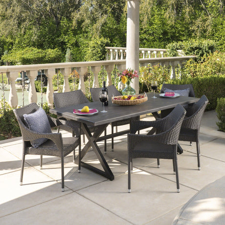 Grayson PE Wicker/ Aluminum/ Iron Outdoor 7-piece Dining Set by Christopher Knight Home