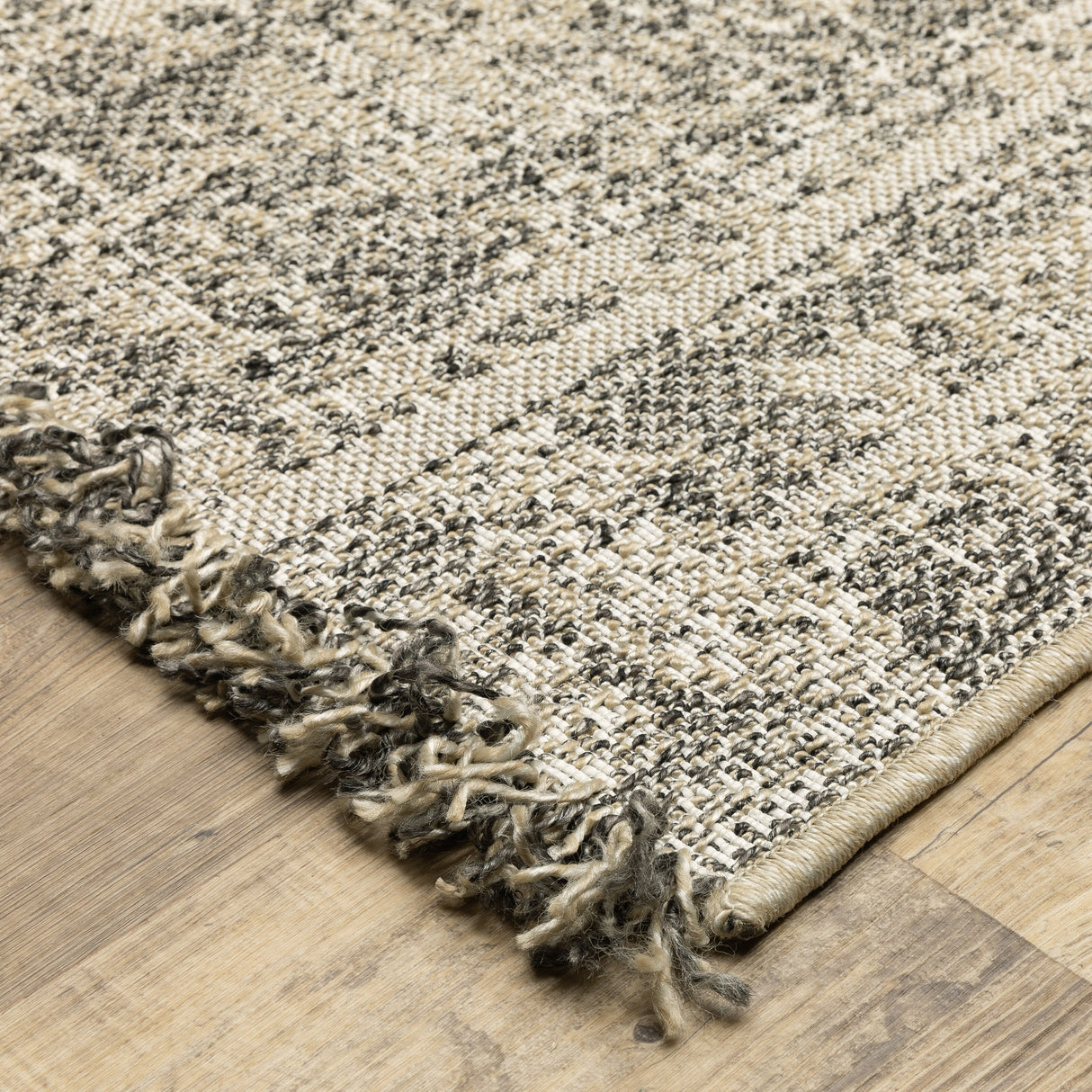 Style Haven Grayton Faded Textures Beige/ Black Indoor-Outdoor Fringe Edge Rug