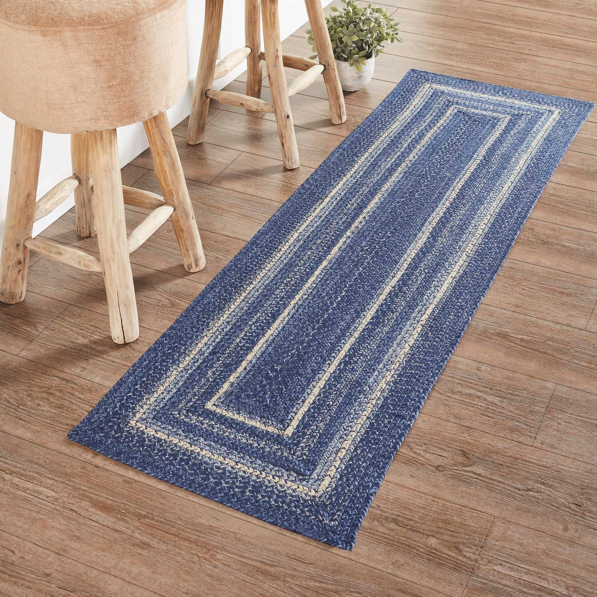Great Falls Blue Jute Rug/Runner Rect w/ Pad 22x72 - 2' x 6' Runner