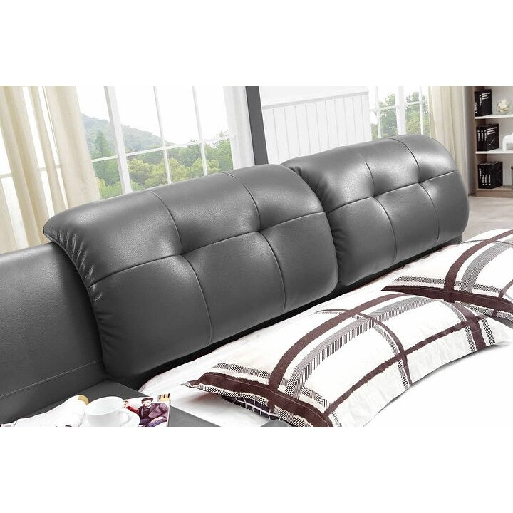 Greatime Modern Faux Leather Upholstered Storage Platform Bed