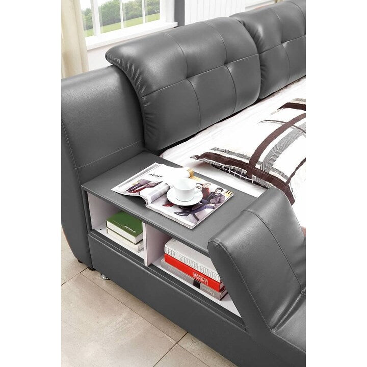 Greatime Modern Faux Leather Upholstered Storage Platform Bed
