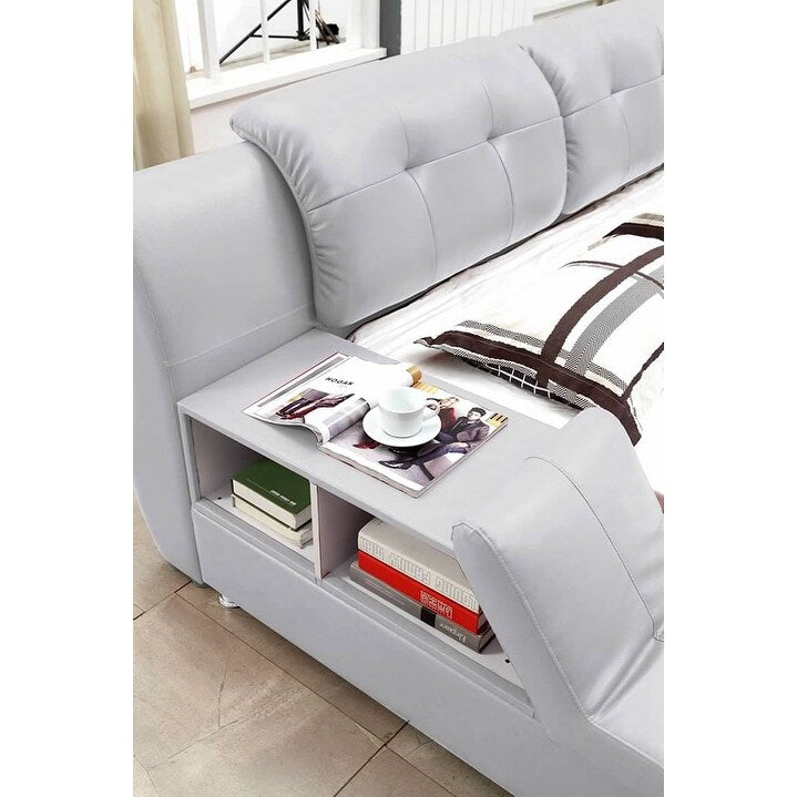 Greatime Modern Faux Leather Upholstered Storage Platform Bed