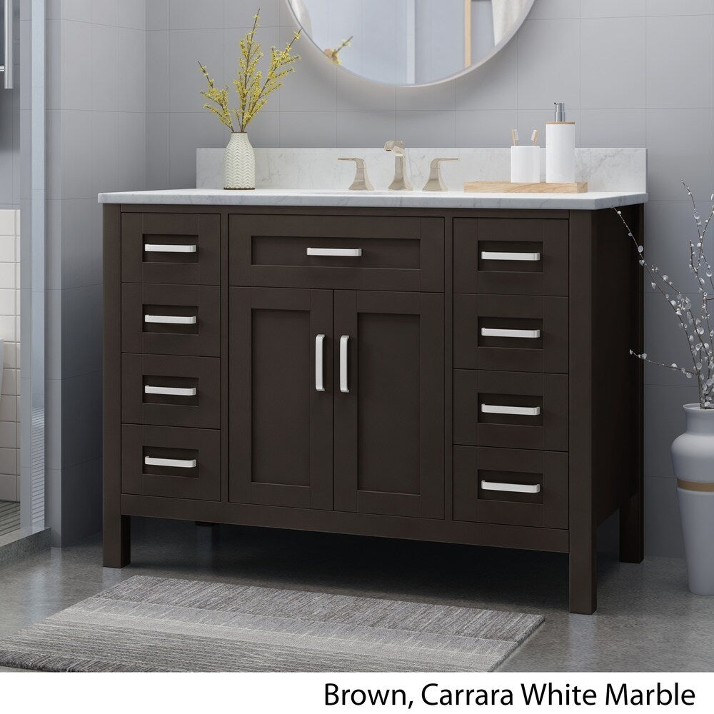 Greeley Contemporary 48" Wood Single Sink Bathroom Vanity with Carrera Marble Top by Christopher Knight Home