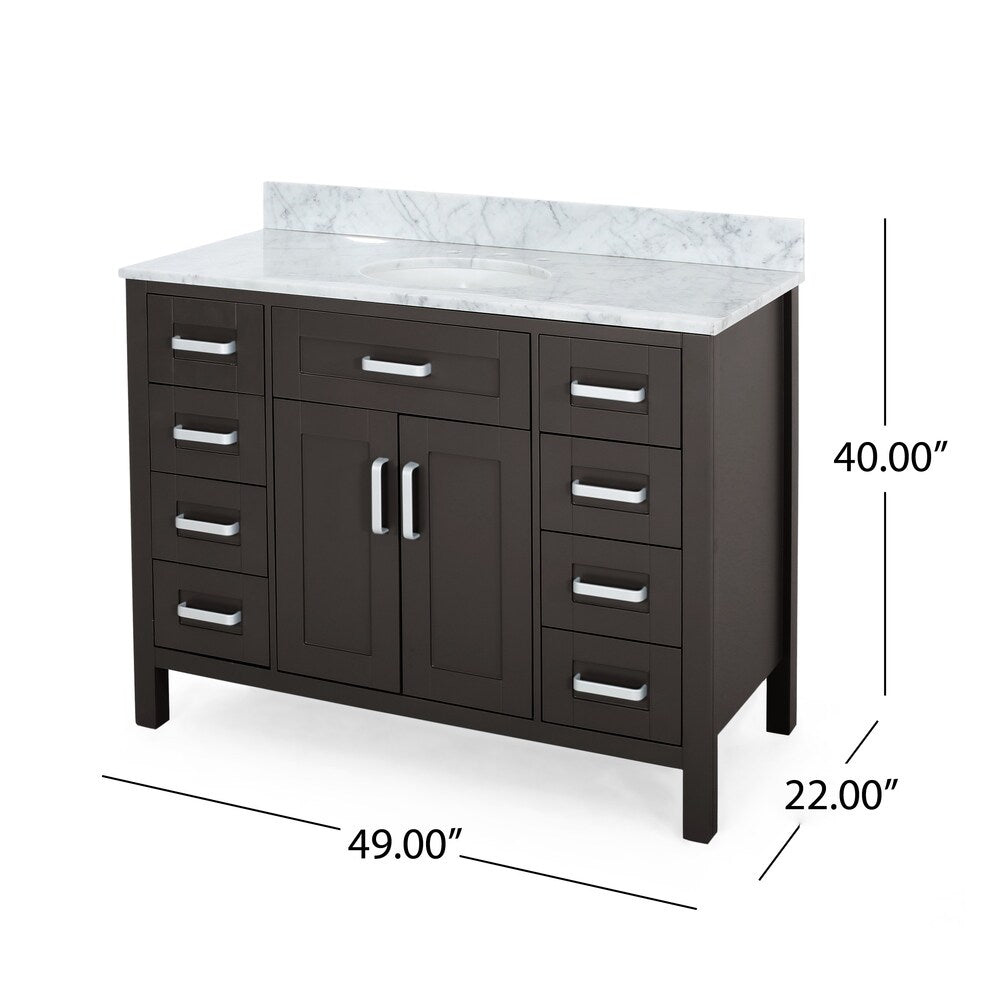 Greeley Contemporary 48" Wood Single Sink Bathroom Vanity with Carrera Marble Top by Christopher Knight Home