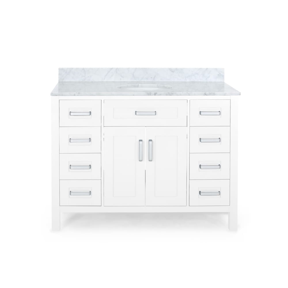 Greeley Contemporary 48" Wood Single Sink Bathroom Vanity with Carrera Marble Top by Christopher Knight Home