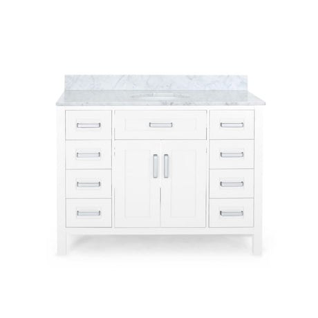 Greeley Contemporary 48" Wood Single Sink Bathroom Vanity with Carrera Marble Top by Christopher Knight Home