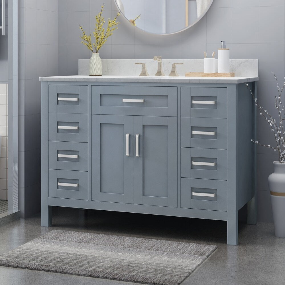 Greeley Contemporary 48" Wood Single Sink Bathroom Vanity with Carrera Marble Top by Christopher Knight Home