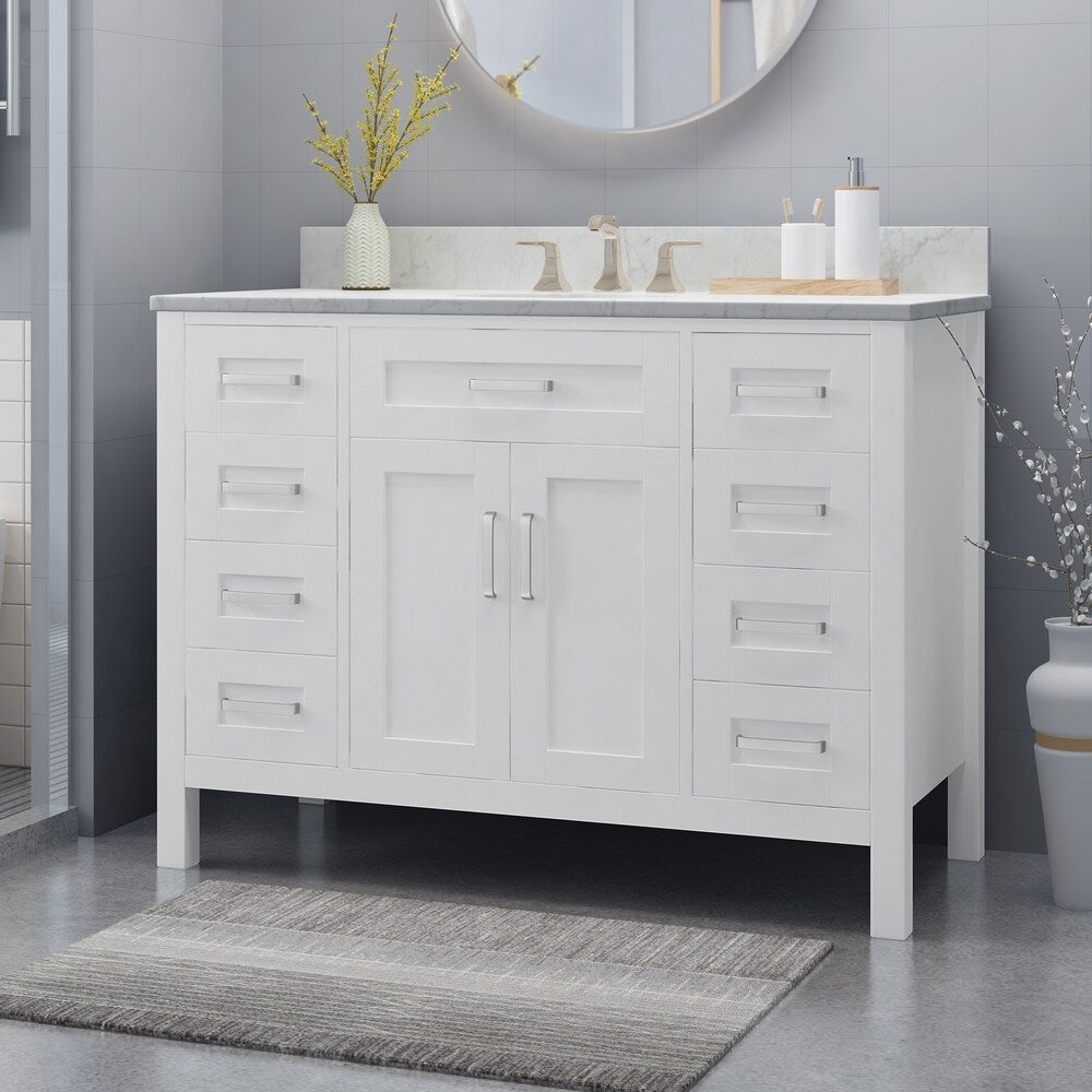 Greeley Contemporary 48" Wood Single Sink Bathroom Vanity with Carrera Marble Top by Christopher Knight Home