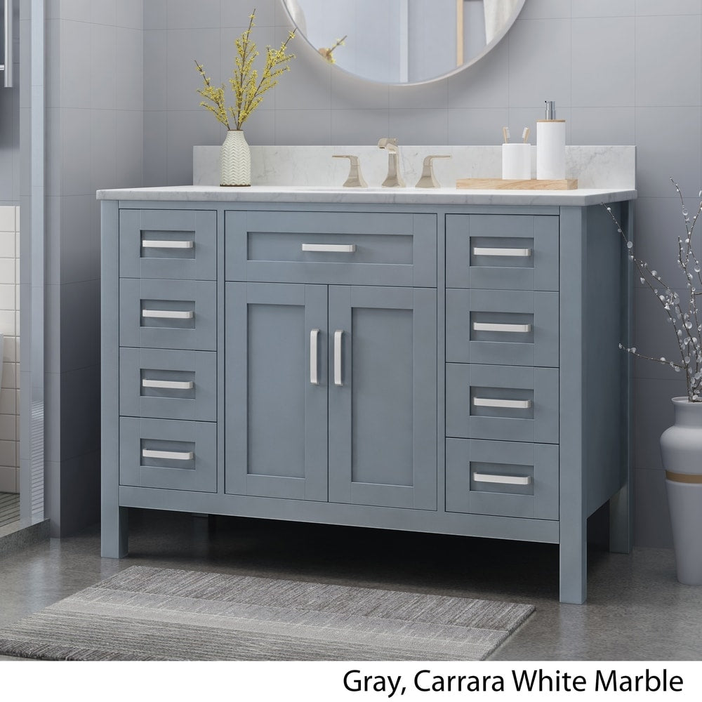 Greeley Contemporary 48" Wood Single Sink Bathroom Vanity with Carrera Marble Top by Christopher Knight Home