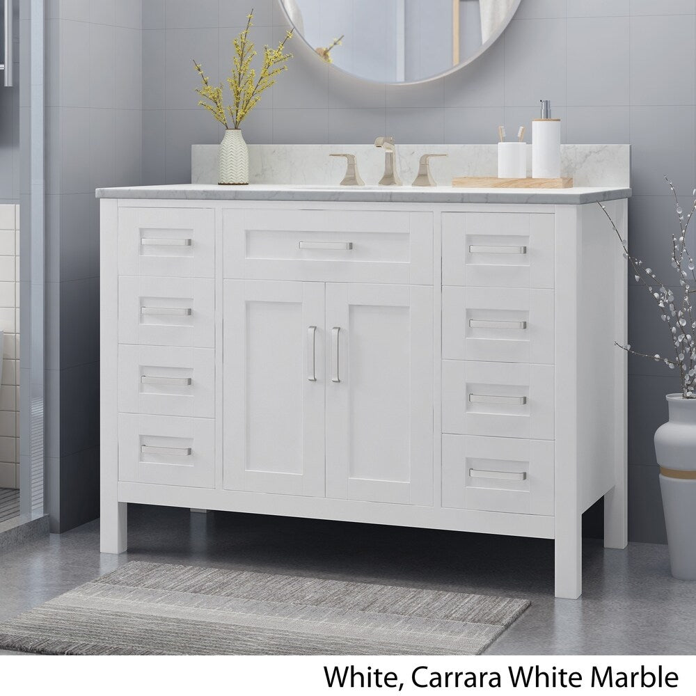 Greeley Contemporary 48" Wood Single Sink Bathroom Vanity with Carrera Marble Top by Christopher Knight Home