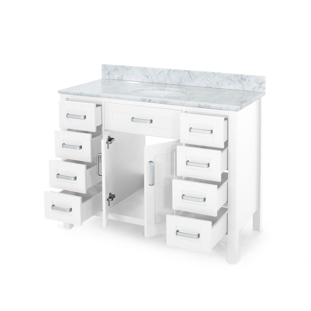 Greeley Contemporary 48" Wood Single Sink Bathroom Vanity with Carrera Marble Top by Christopher Knight Home