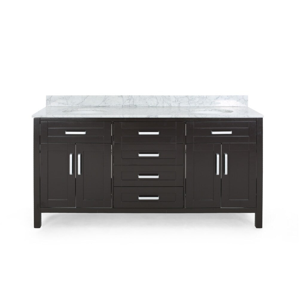 Greeley Contemporary 72" Wood Double Sink Bathroom Vanity with Carrera Marble Top by Christopher Knight Home