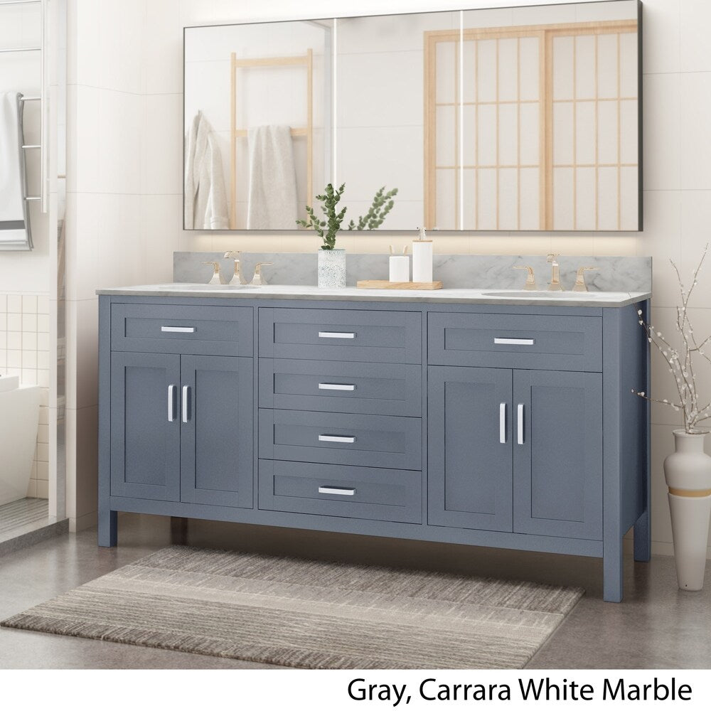 Greeley Contemporary 72" Wood Double Sink Bathroom Vanity with Carrera Marble Top by Christopher Knight Home