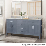 Greeley Contemporary 72" Wood Double Sink Bathroom Vanity with Carrera Marble Top by Christopher Knight Home