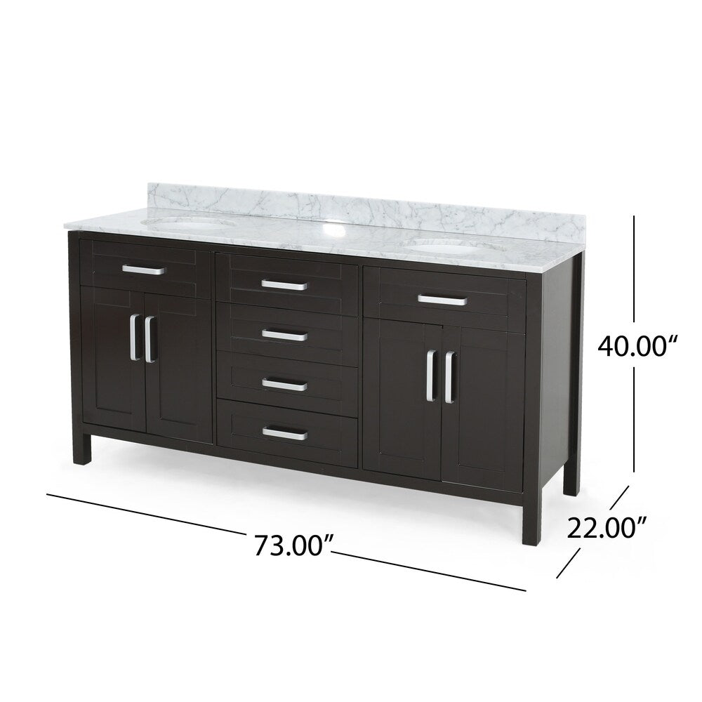 Greeley Contemporary 72" Wood Double Sink Bathroom Vanity with Carrera Marble Top by Christopher Knight Home