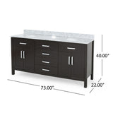 Greeley Contemporary 72" Wood Double Sink Bathroom Vanity with Carrera Marble Top by Christopher Knight Home
