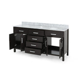 Greeley Contemporary 72" Wood Double Sink Bathroom Vanity with Carrera Marble Top by Christopher Knight Home