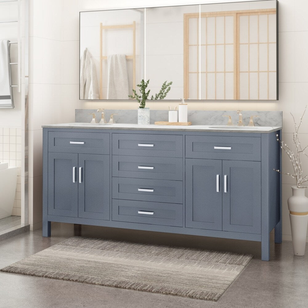 Greeley Contemporary 72" Wood Double Sink Bathroom Vanity with Carrera Marble Top by Christopher Knight Home