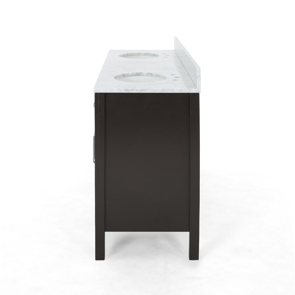 Greeley Contemporary 72" Wood Double Sink Bathroom Vanity with Carrera Marble Top by Christopher Knight Home