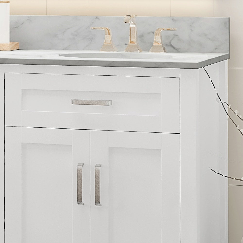Greeley Contemporary 72" Wood Double Sink Bathroom Vanity with Carrera Marble Top by Christopher Knight Home