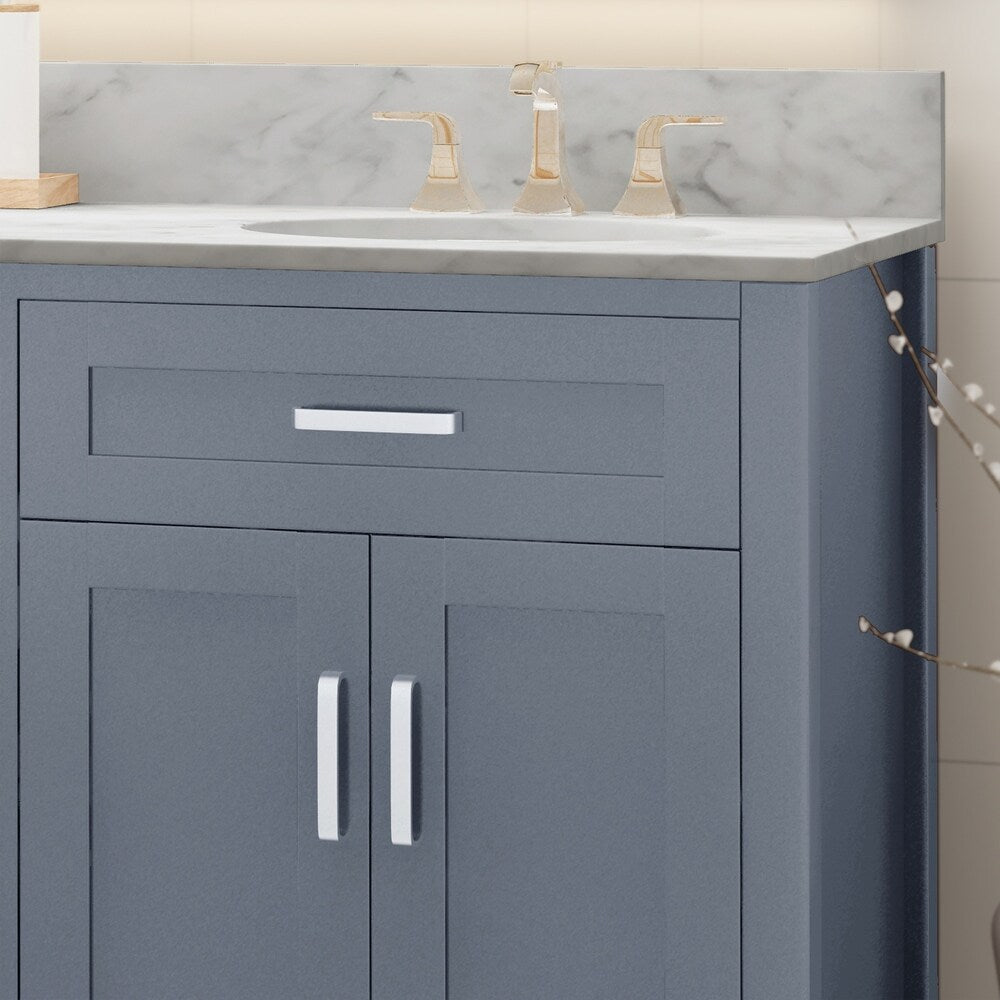 Greeley Contemporary 72" Wood Double Sink Bathroom Vanity with Carrera Marble Top by Christopher Knight Home