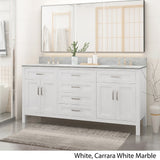 Greeley Contemporary 72" Wood Double Sink Bathroom Vanity with Carrera Marble Top by Christopher Knight Home