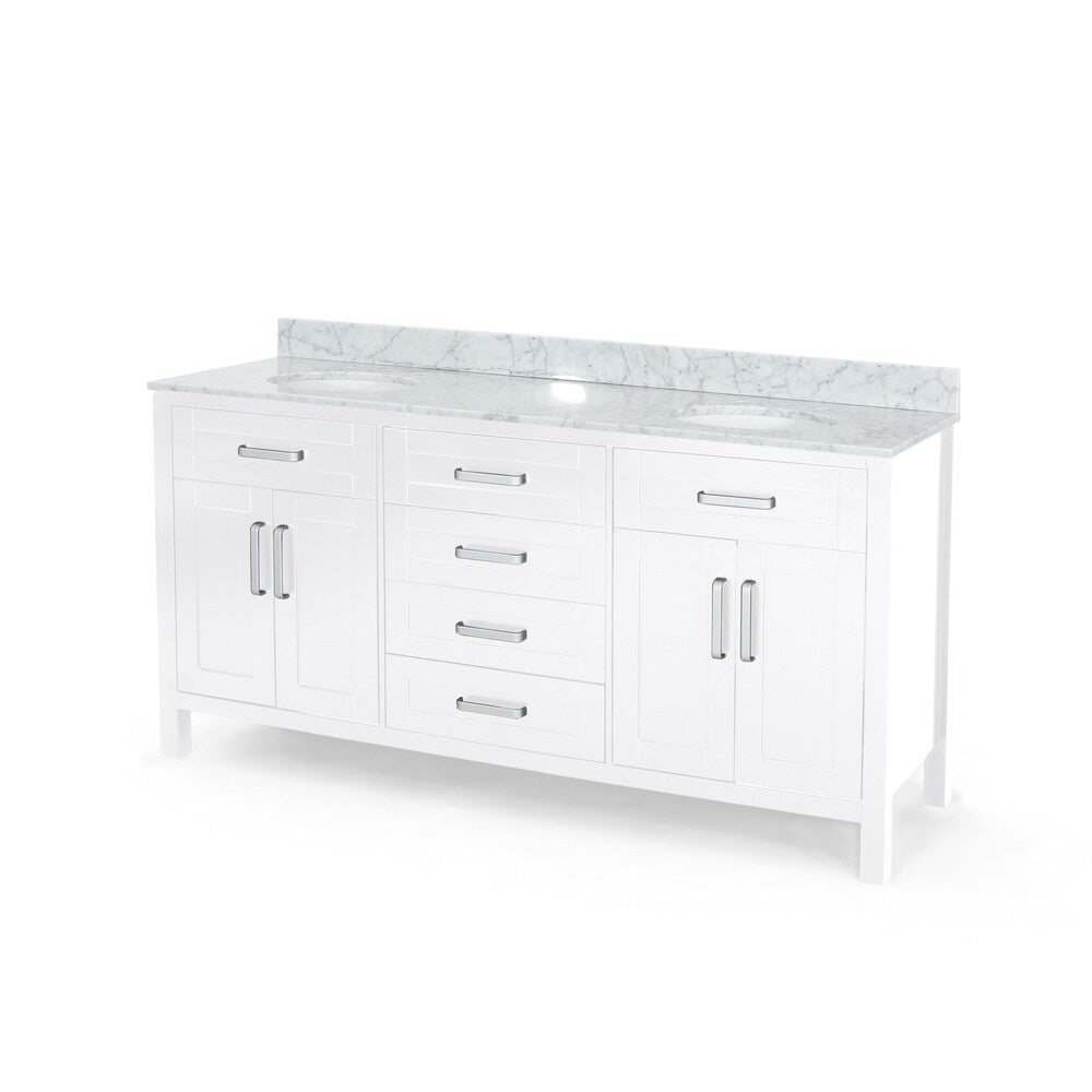 Greeley Contemporary 72" Wood Double Sink Bathroom Vanity with Carrera Marble Top by Christopher Knight Home