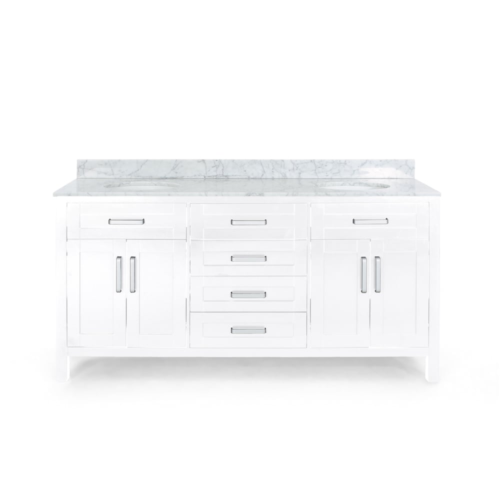 Greeley Contemporary 72" Wood Double Sink Bathroom Vanity with Carrera Marble Top by Christopher Knight Home