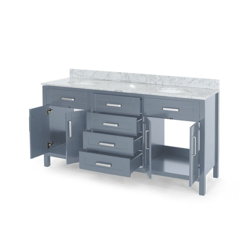 Greeley Contemporary 72" Wood Double Sink Bathroom Vanity with Carrera Marble Top by Christopher Knight Home