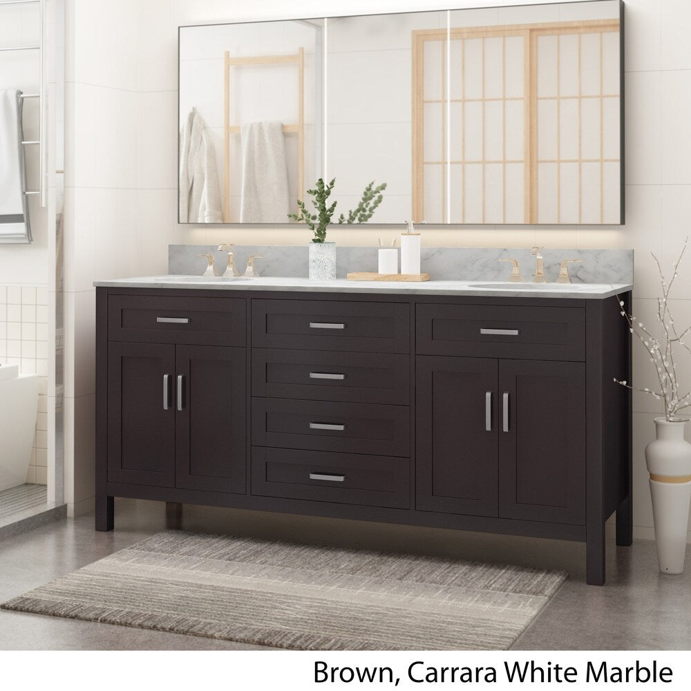 Greeley Contemporary 72" Wood Double Sink Bathroom Vanity with Carrera Marble Top by Christopher Knight Home