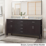 Greeley Contemporary 72" Wood Double Sink Bathroom Vanity with Carrera Marble Top by Christopher Knight Home