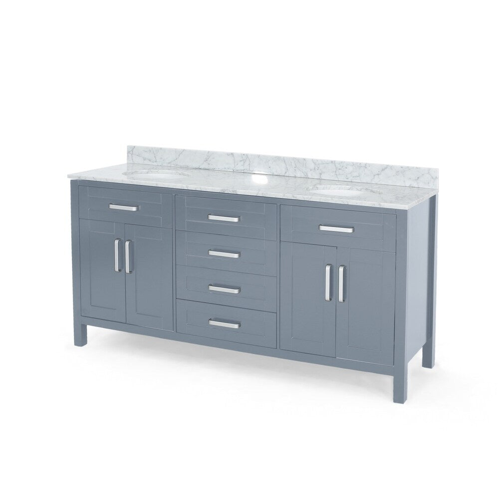 Greeley Contemporary 72" Wood Double Sink Bathroom Vanity with Carrera Marble Top by Christopher Knight Home