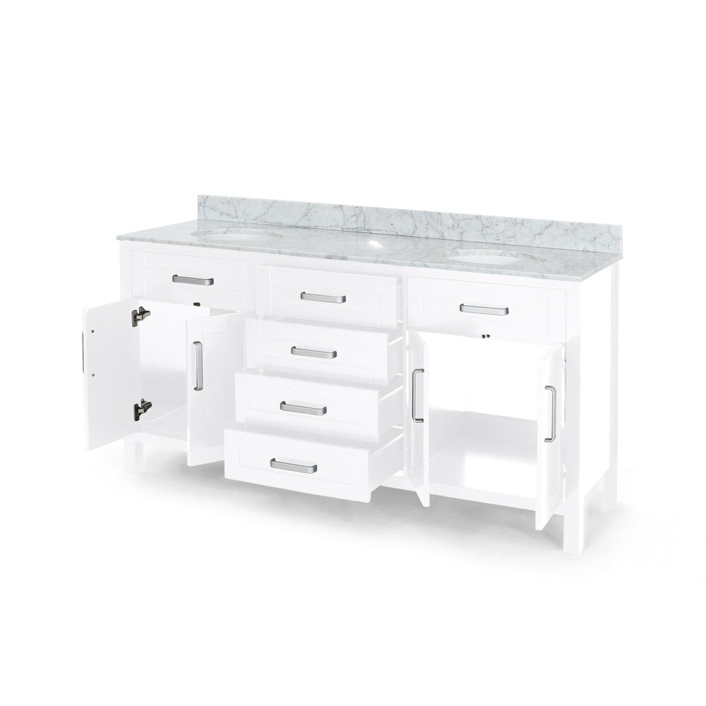 Greeley Contemporary 72" Wood Double Sink Bathroom Vanity with Carrera Marble Top by Christopher Knight Home