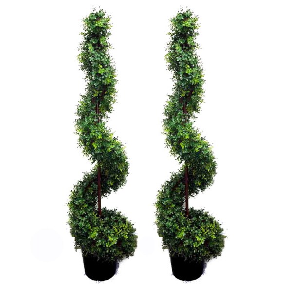 5-foot Faux Money Leaves Spiral Topiary Tree in Plastic Pot (Set of 2) - GTR3638-NATURAL-2