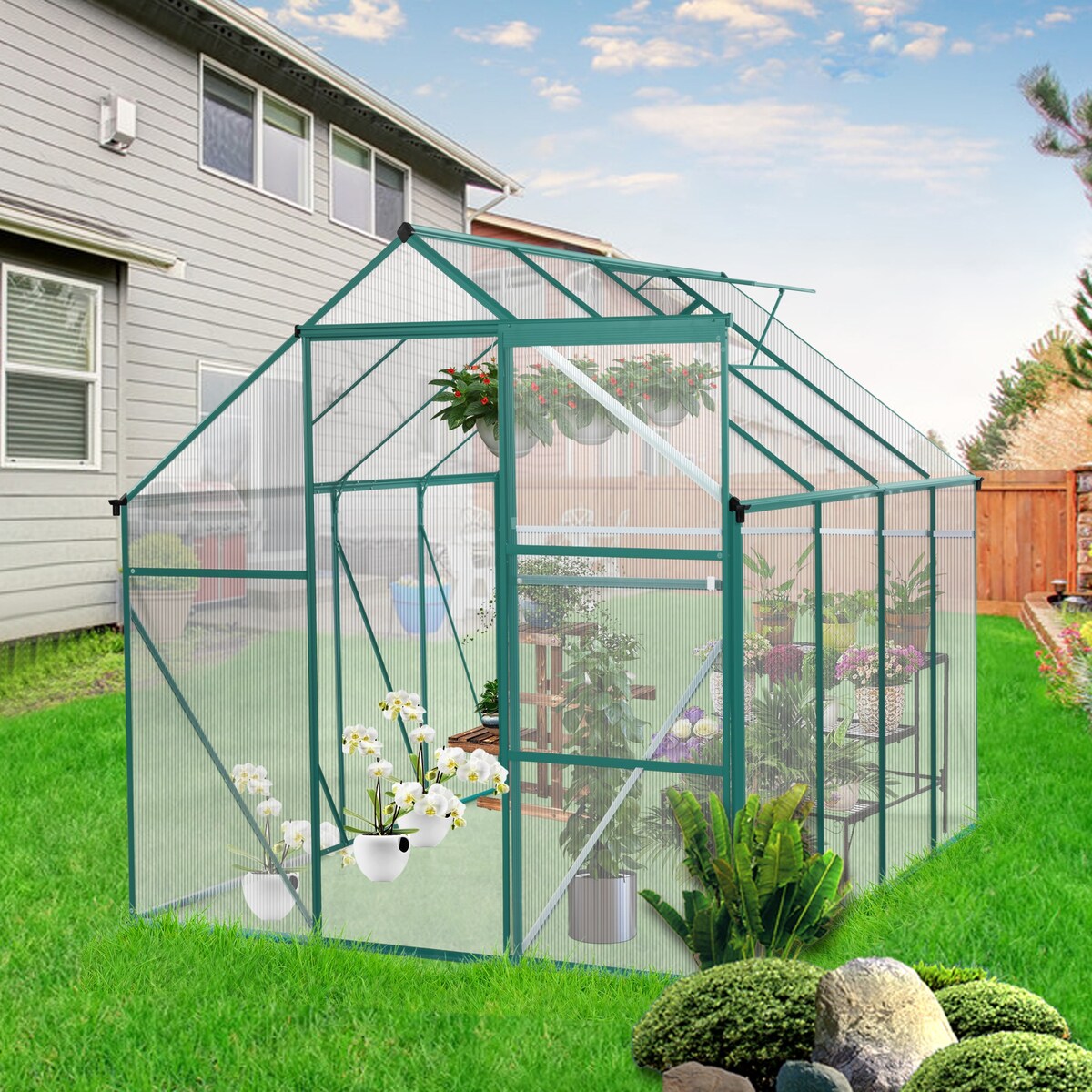 Green-6 x 8 FT Outdoor Patio Greenhouse - Green