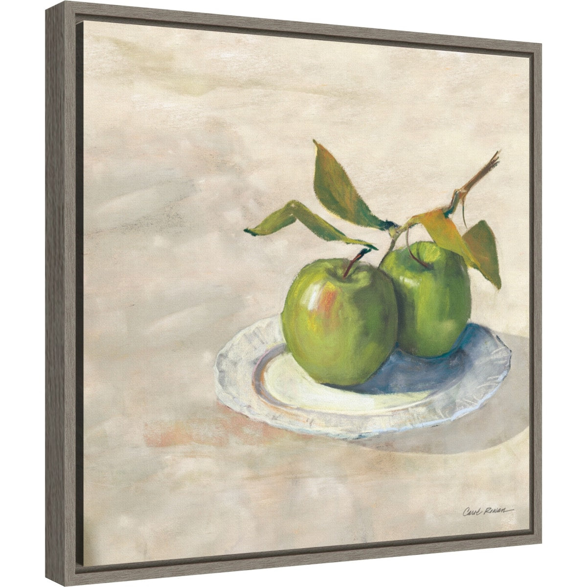 Green Apple I Neutral by Carol Rowan (16 x 16 in.), Framed Canvas Wall Art Print - Sylvie Greywash