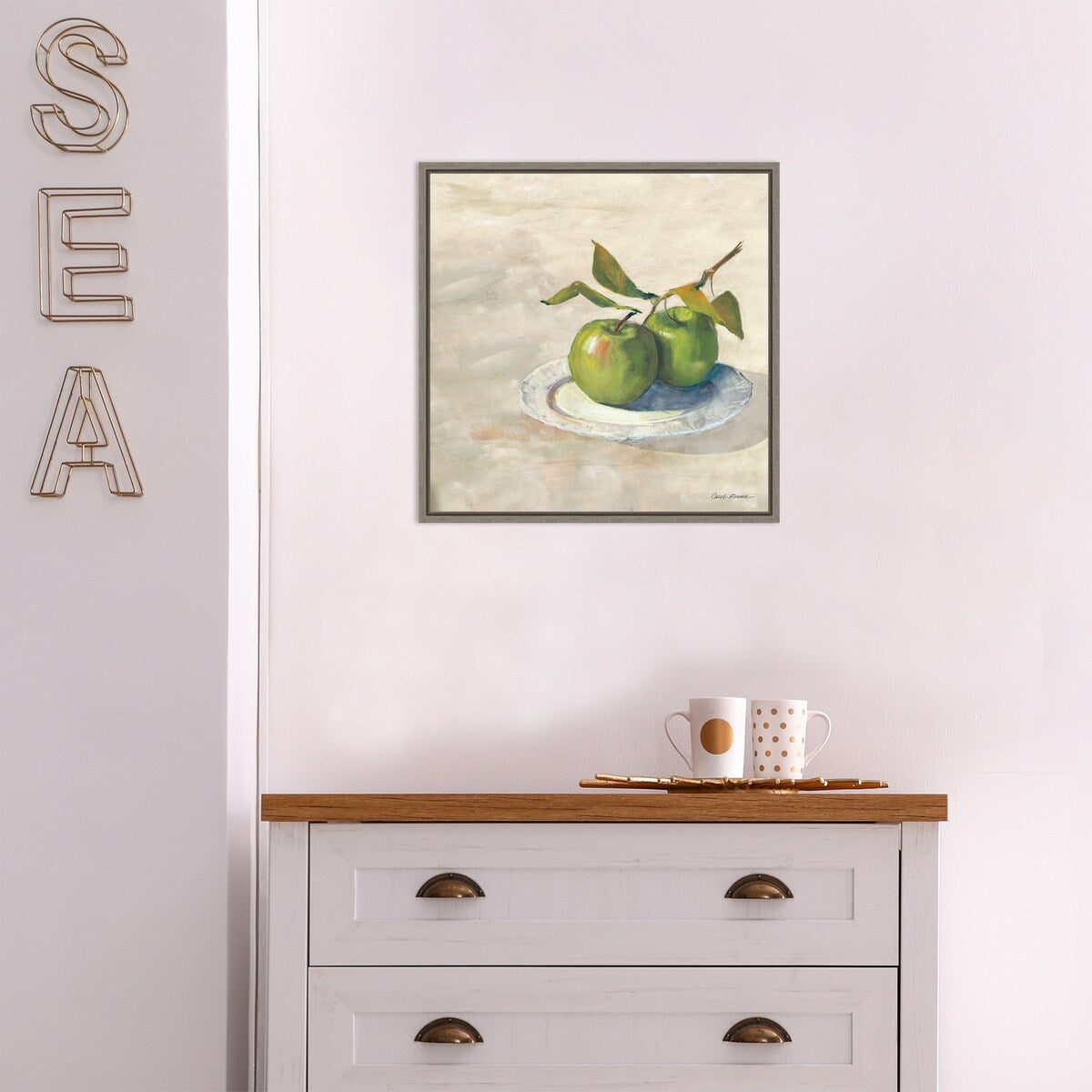 Green Apple I Neutral by Carol Rowan (16 x 16 in.), Framed Canvas Wall Art Print - Sylvie Greywash