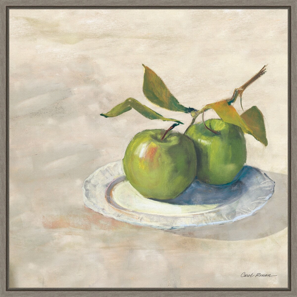 Green Apple I Neutral by Carol Rowan (16 x 16 in.), Framed Canvas Wall Art Print - Sylvie Greywash