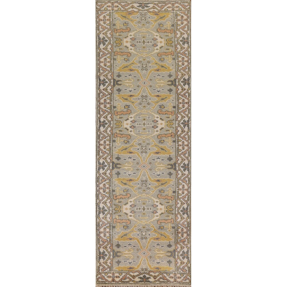 Green Floral Oushak Oriental Runner Rug Handmade Wool Carpet - 2'7"x 9