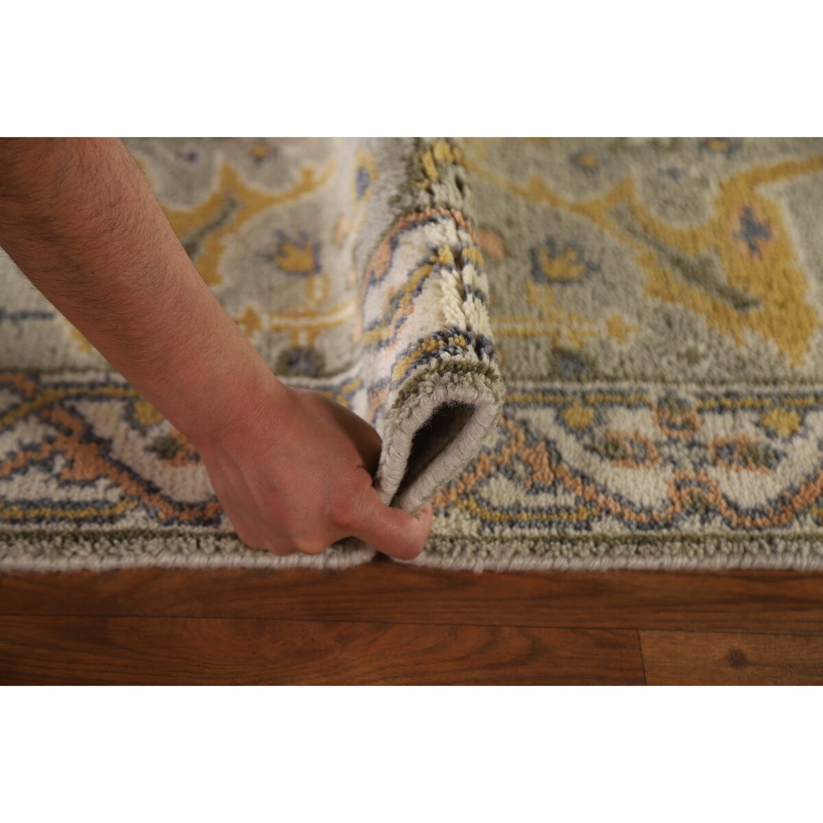 Green Floral Oushak Oriental Runner Rug Handmade Wool Carpet - 2'7"x 9'11"