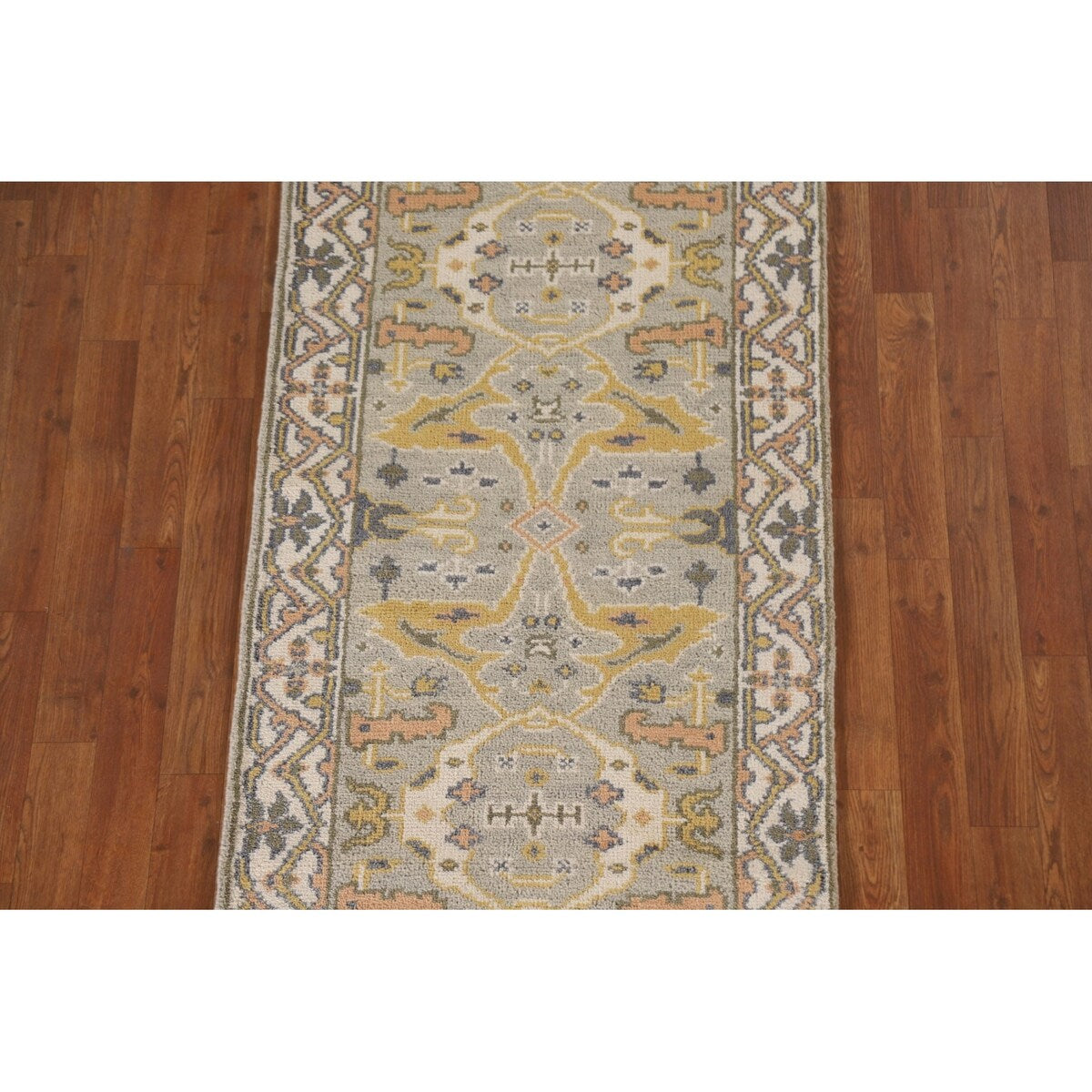 Green Floral Oushak Oriental Runner Rug Handmade Wool Carpet - 2'7"x 9'11"