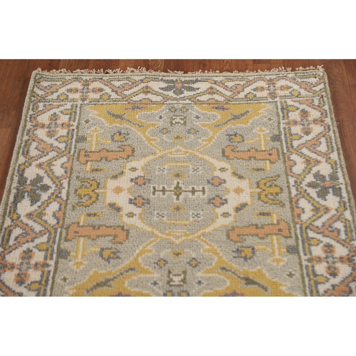 Green Floral Oushak Oriental Runner Rug Handmade Wool Carpet - 2'7"x 9'11"