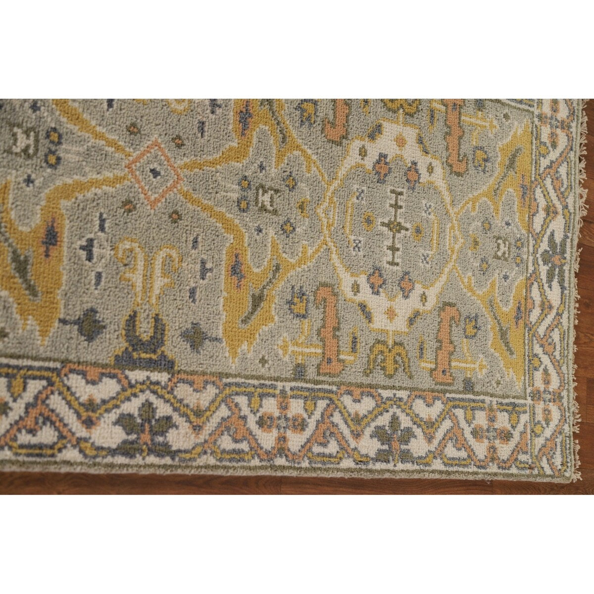Green Floral Oushak Oriental Runner Rug Handmade Wool Carpet - 2'7"x 9'11"