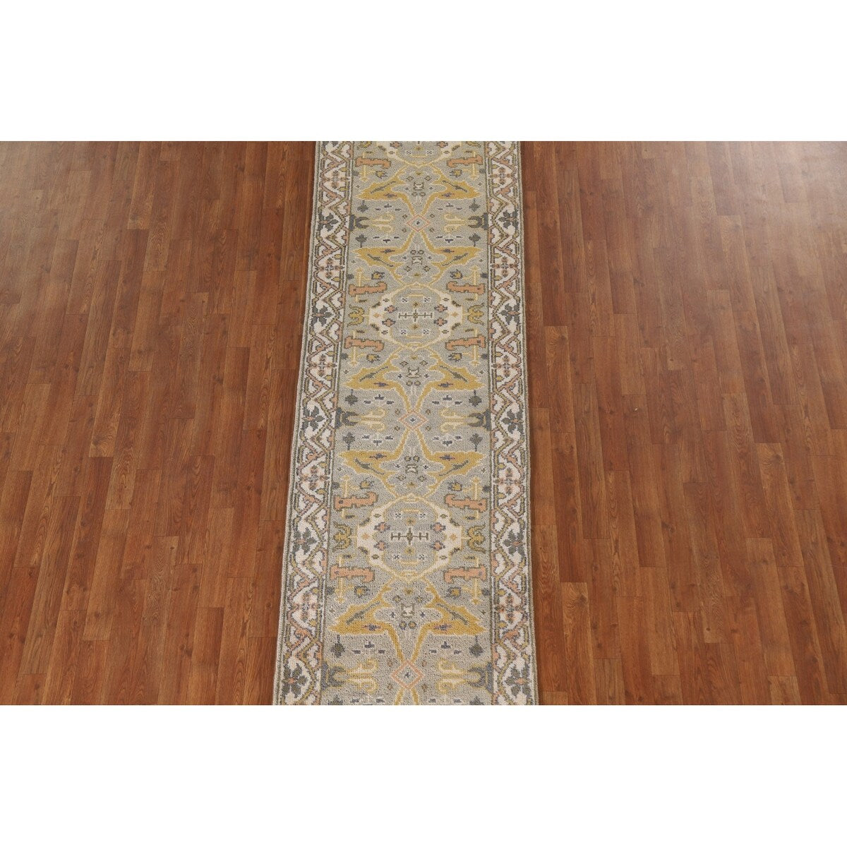 Green Floral Oushak Oriental Runner Rug Handmade Wool Carpet - 2'7"x 9'11"