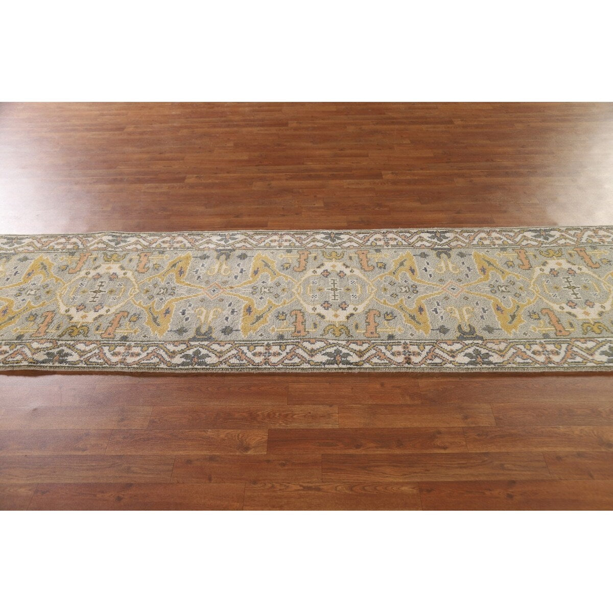 Green Floral Oushak Oriental Runner Rug Handmade Wool Carpet - 2'7"x 9'11"